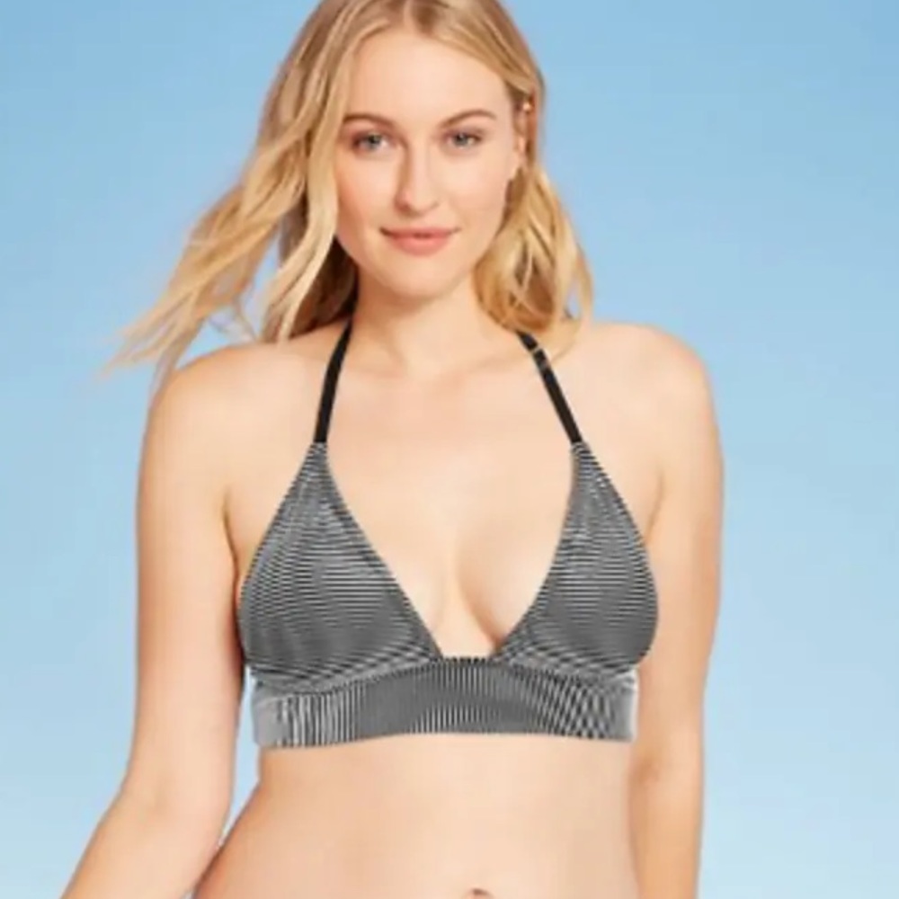 Shade & Shore textured black & white bikini triangle top size S 4-6 New